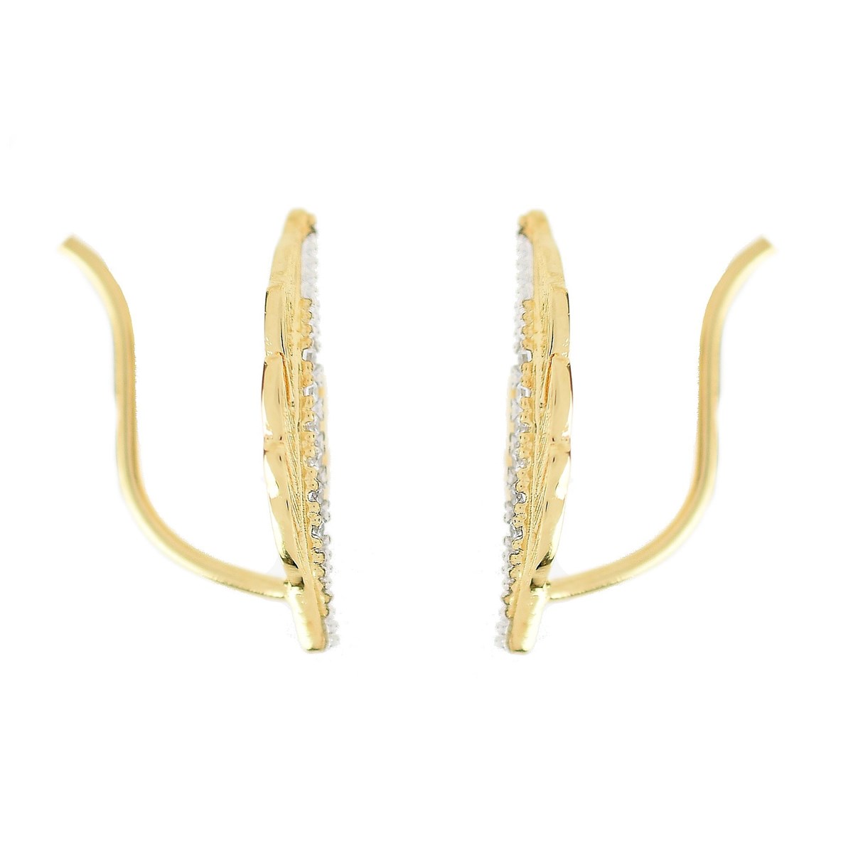 Boucles d'oreilles grimpantes contours d'oreilles feuille sertie d'oxyde de zirconium Plaqué OR 750 3 microns 2 tons
