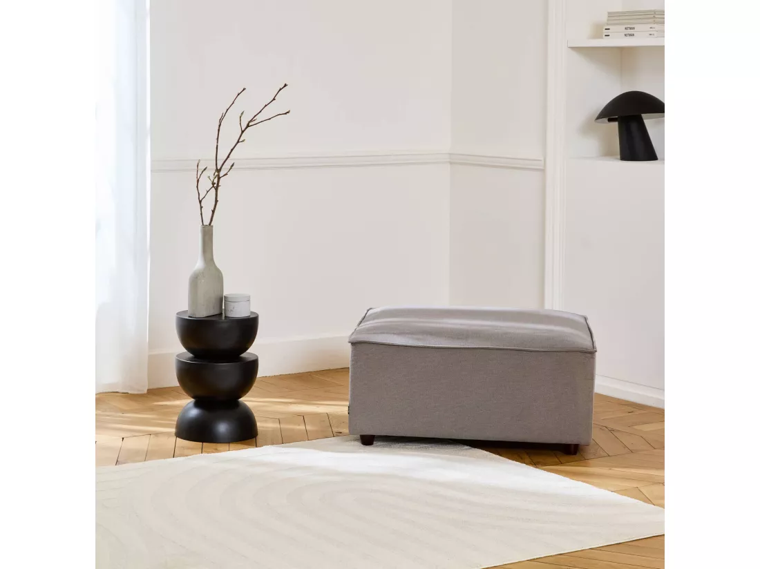Pouf carré en tissu déperlant gris clair - SENSE L 91 x l 91 x H44cm