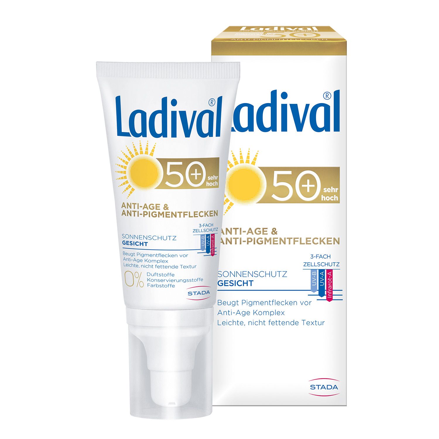 Ladival® Anti-Age und Anti-Pigmentflecken Sonnencreme LSF 50+ mit Anti-Aging-Komplex für Gesicht, Hände und Dekolleté
