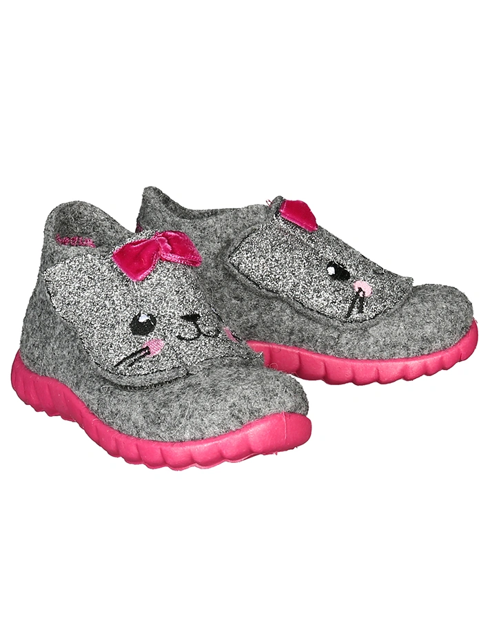 Filz-Hausschuhe HAPPY CAT mit Glitzer in grau