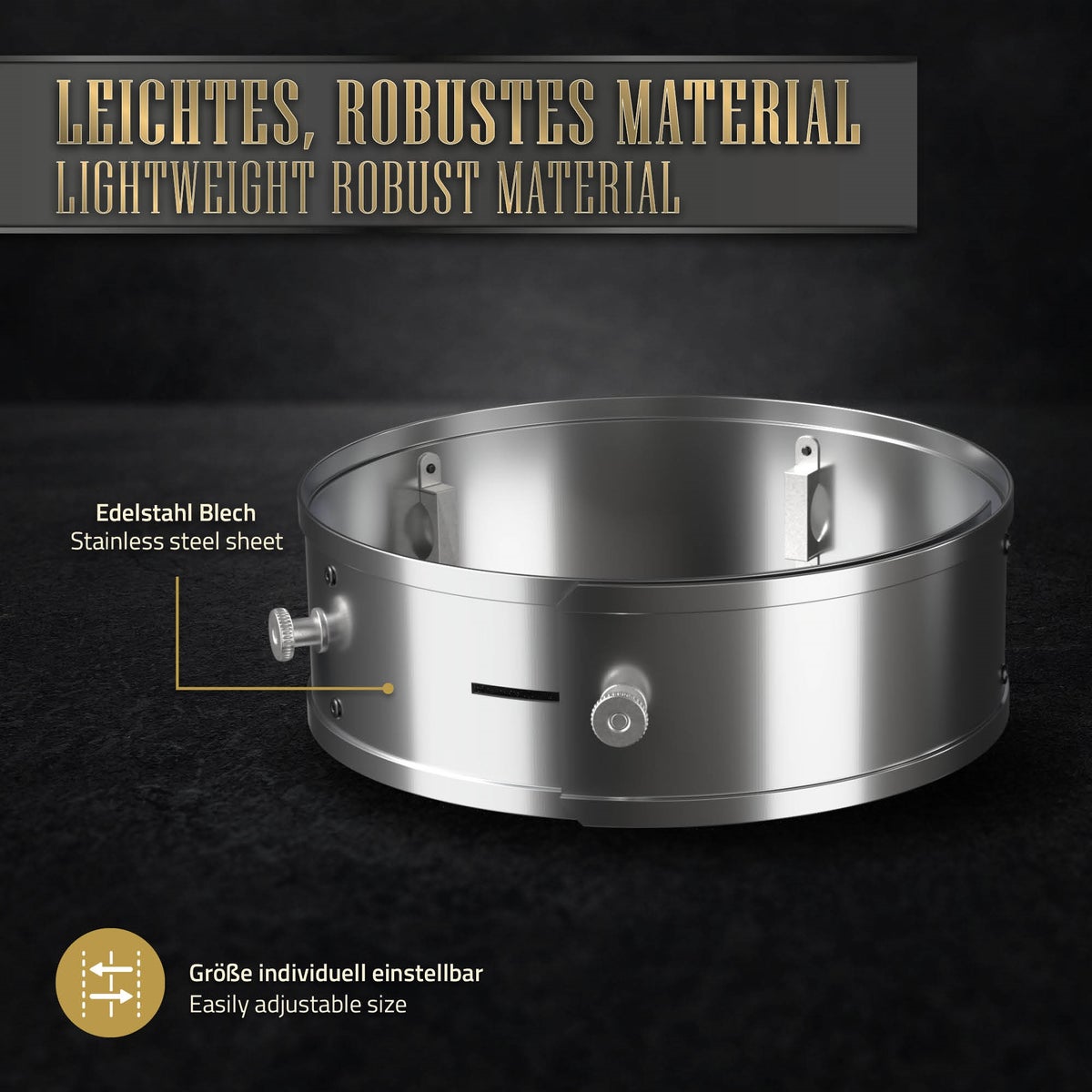 BBQ#BOSS Power Ring voor BBQ Rocket Stove, van roestvrij staal, Ø 25-35 x 9 cm, verstelbaar, vuurring voor rocket stove, tot +25% rendement en -20% rookontwikkeling, windbestendige functie, roestvrijstalen ring