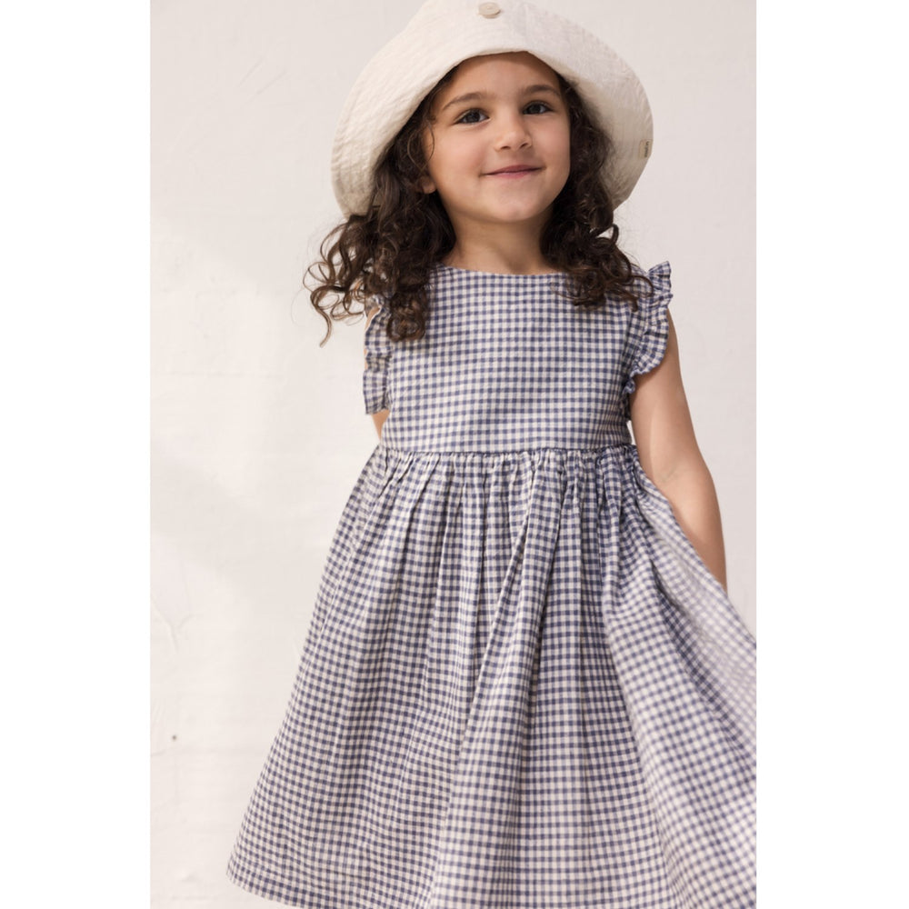 Køb MarMar Cotton Linen Marine Check Darame Kjole