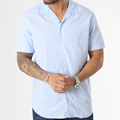 Chemise Manches Courtes Regular New-Linen Bleu Clair