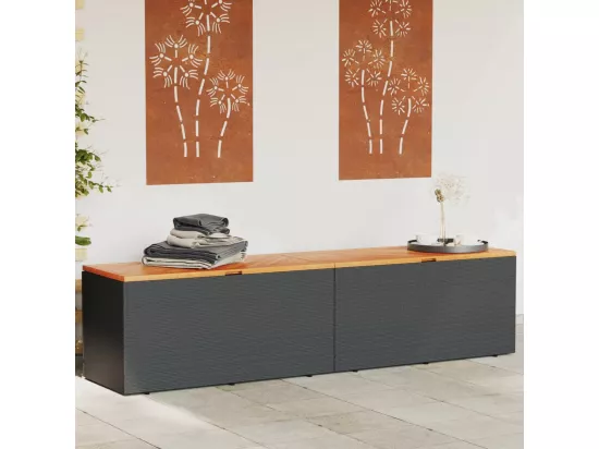 Prolenta Premium - Boîte de rangement de jardin noir résine tressée bois d'acacia