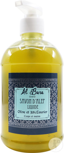 Al Bara Savon D'Alep Liquide 35% Laurier Visage Et Corps Toutes Peaux Flacon-Pompe 500ml