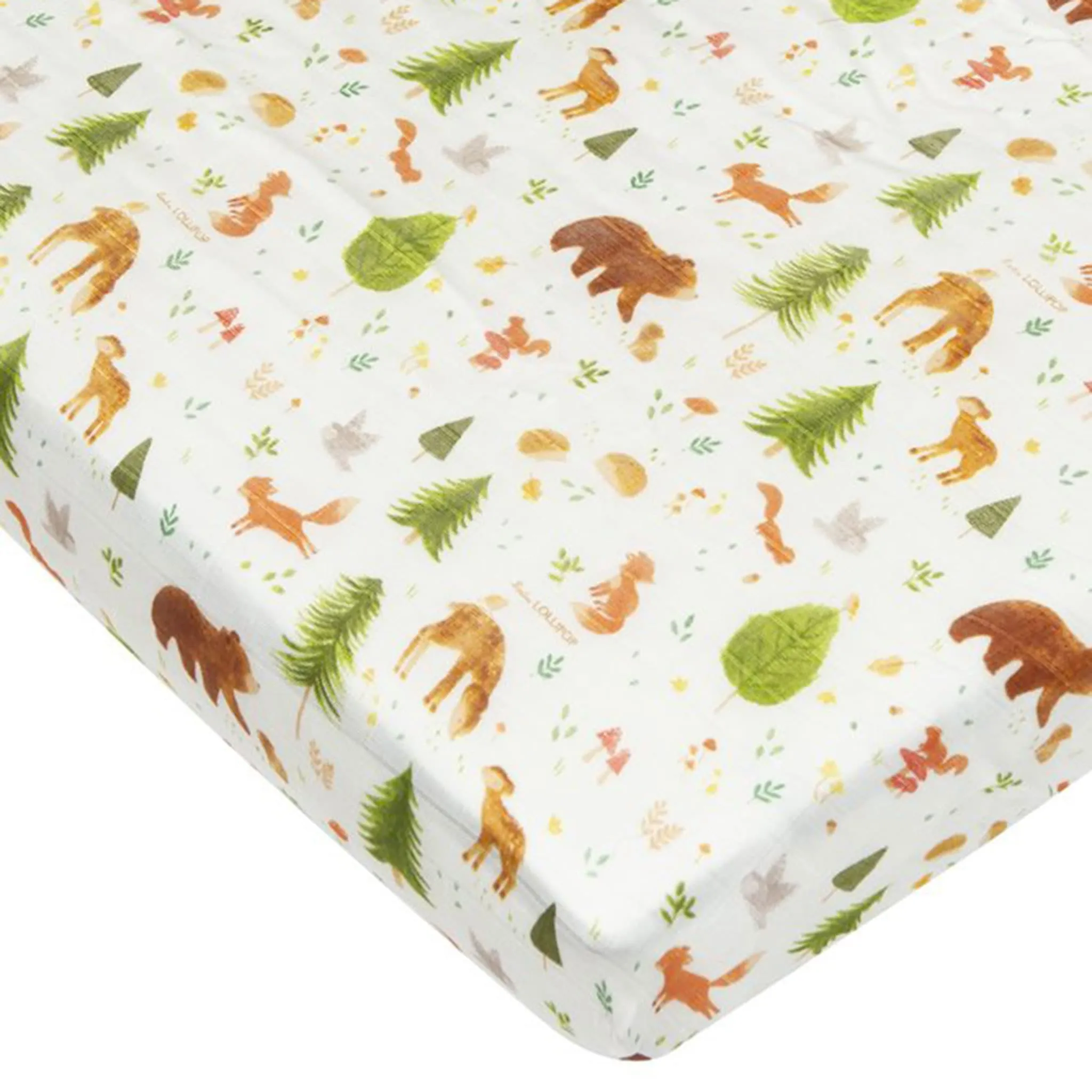 Loulou Lollipop Drap Contour pour Lit de Bébé - Mousseline Bambou Amis de la Forêt