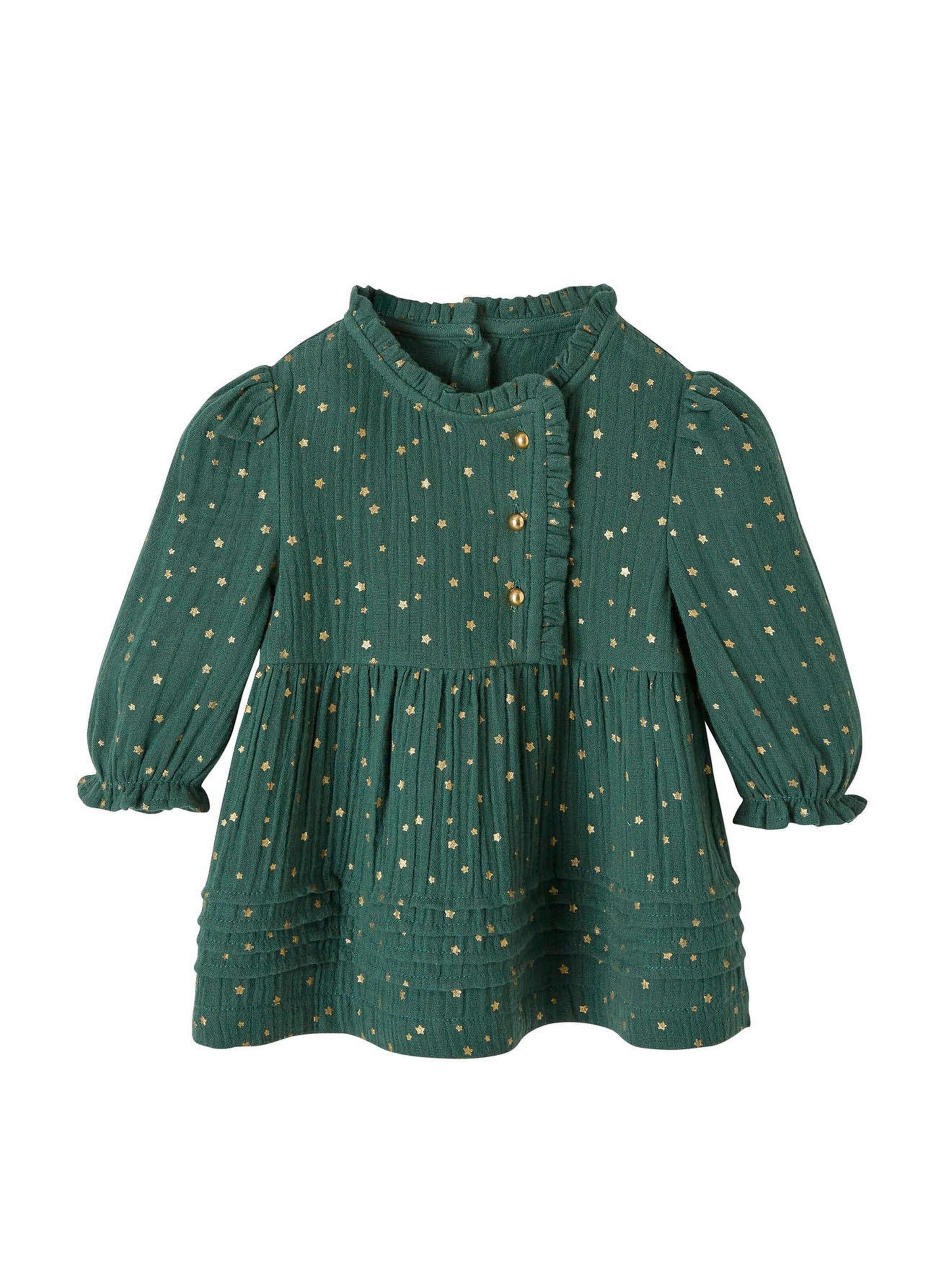 Vertbaudet Baby Kleid mit Sternen dunkelgrün bedruckt