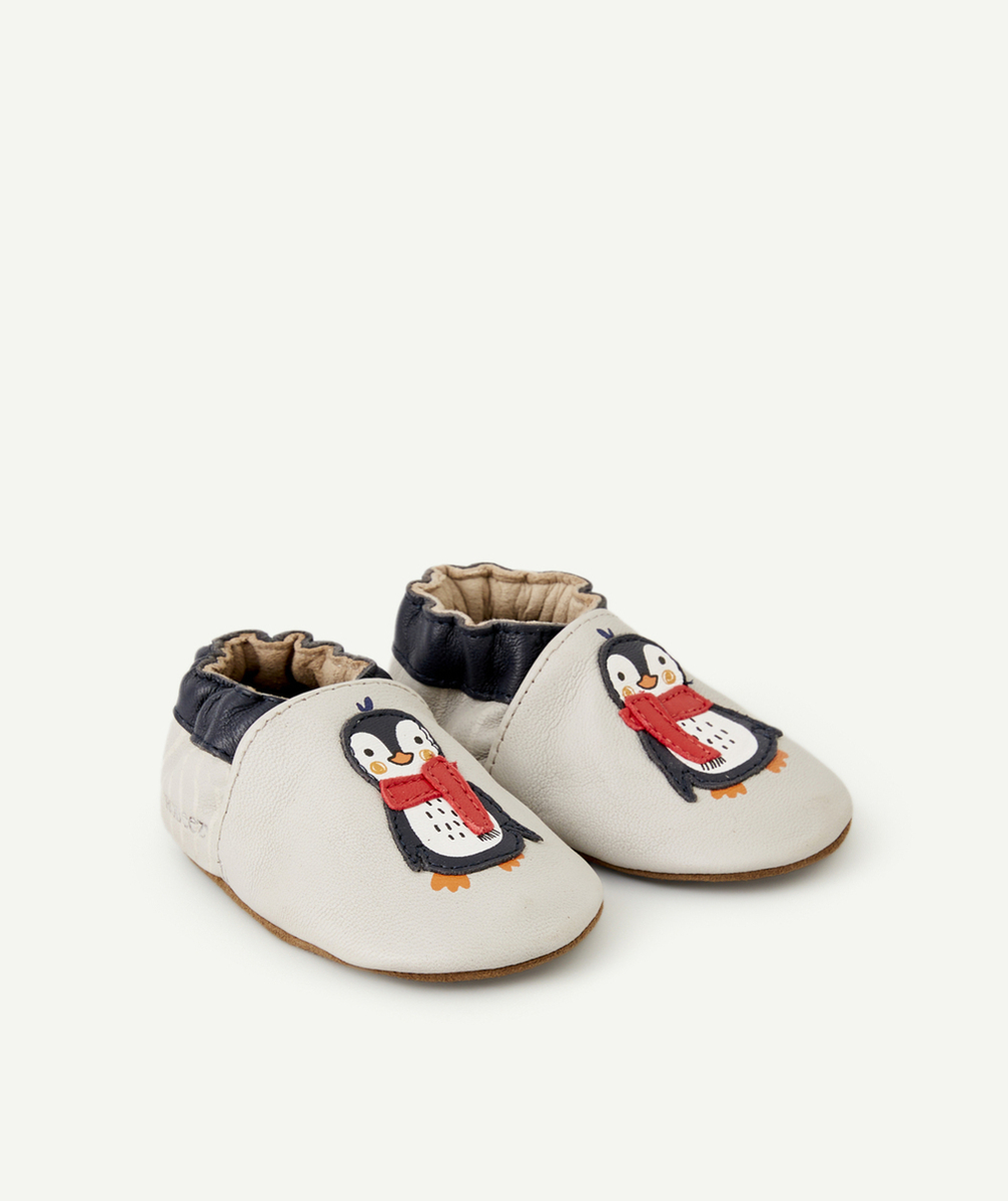 ROBEEZCHAUSSONS BÉBÉ EN CUIR GRIS AVEC PINGOUIN