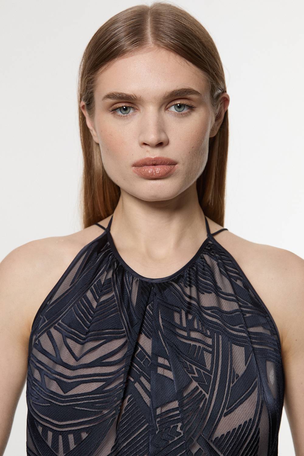 KarenMillen Amelia Graham Burnout Tunique Asymétrique à Col Halter