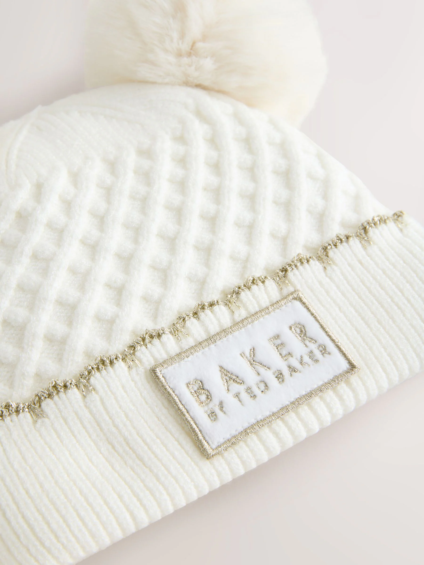 Crème - Baker By Ted Baker - Set van muts met dubbele pompon en oren en wanten voor meisjes