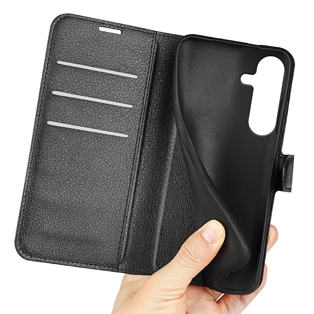 Samsung Galaxy S25  Plus Leder Tasche Flip Cover Litchi Look - Schwarz
