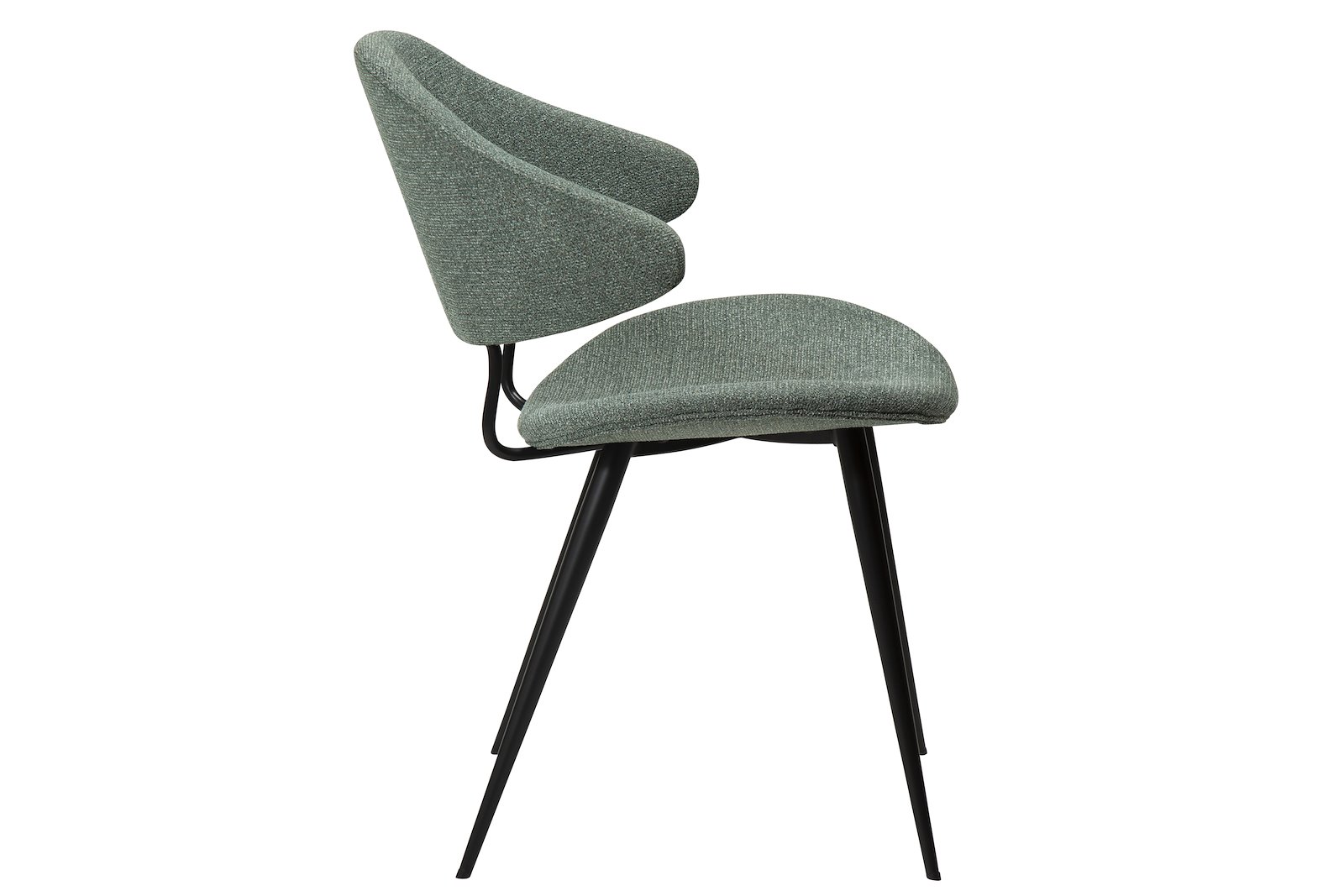 Napoleon spisestol Tekstil Bouclé Pebble Green og sorte ben.