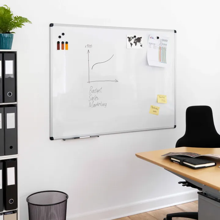 Whiteboard 150x120 cm magnetisk med aluminiumsramme inkl. 1 marker og 2 magneter