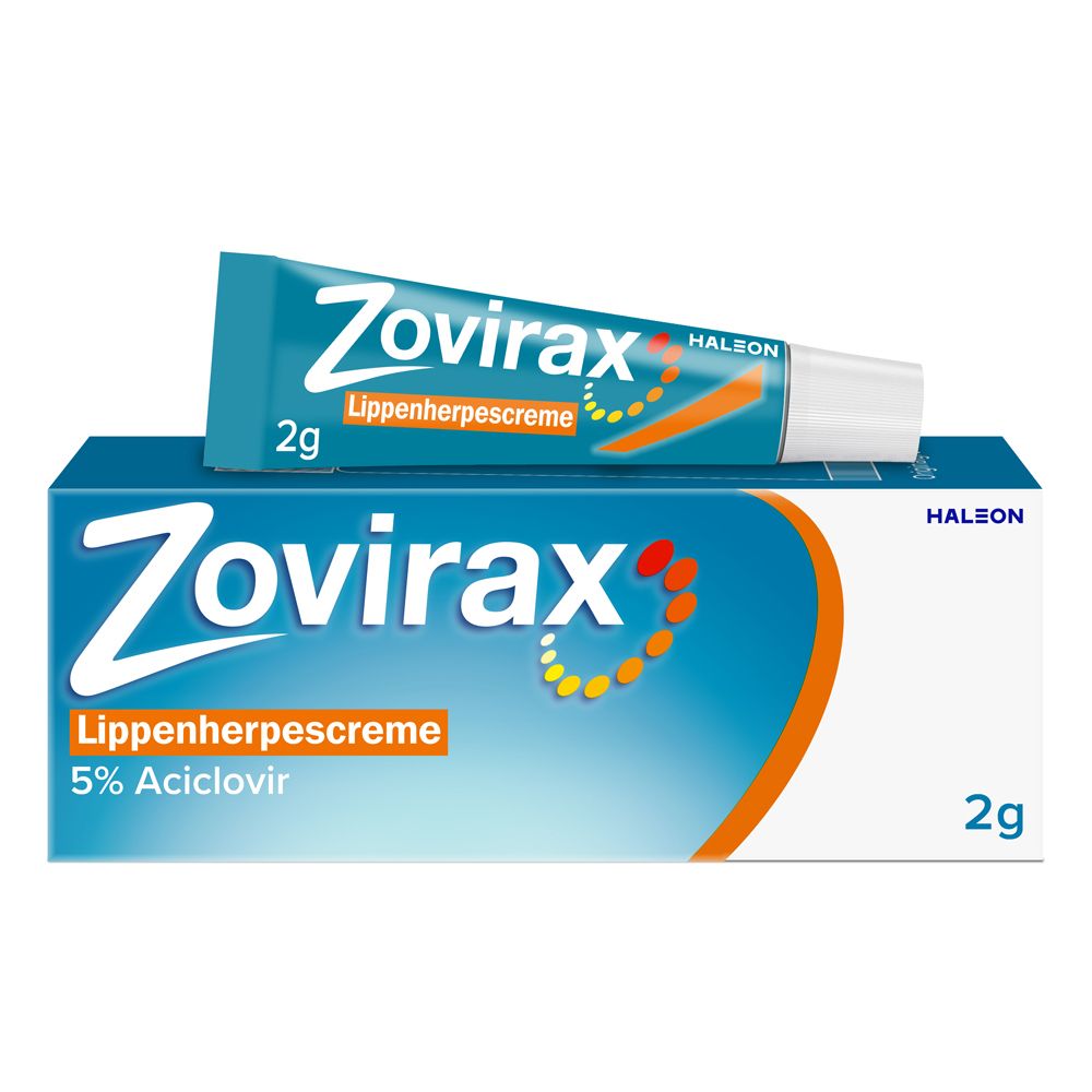 Zovirax Lippenherpescreme. 5 % Aciclovir. 2 g Packung.