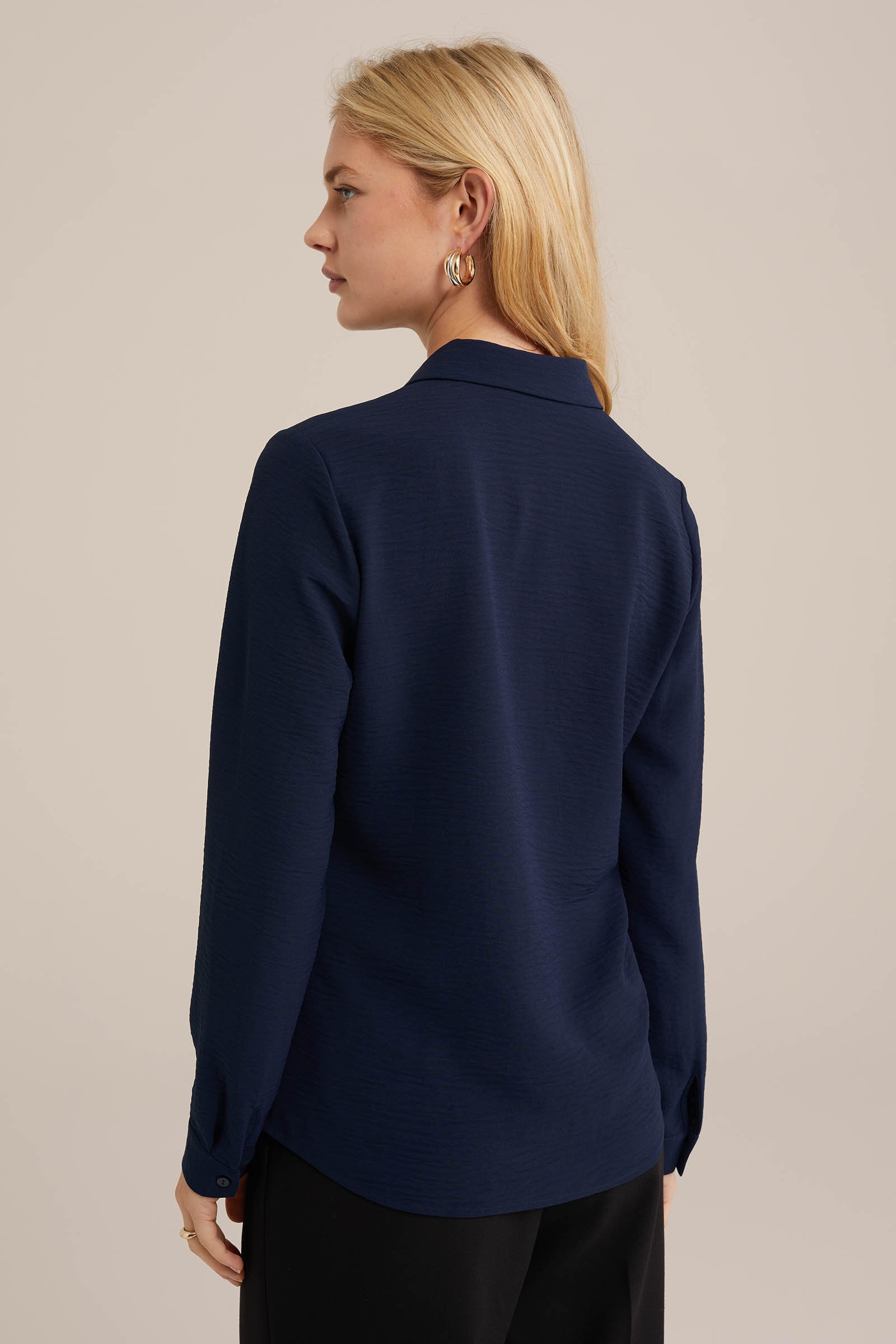 blouse met fijne structuur WE Fashion Marineblauw