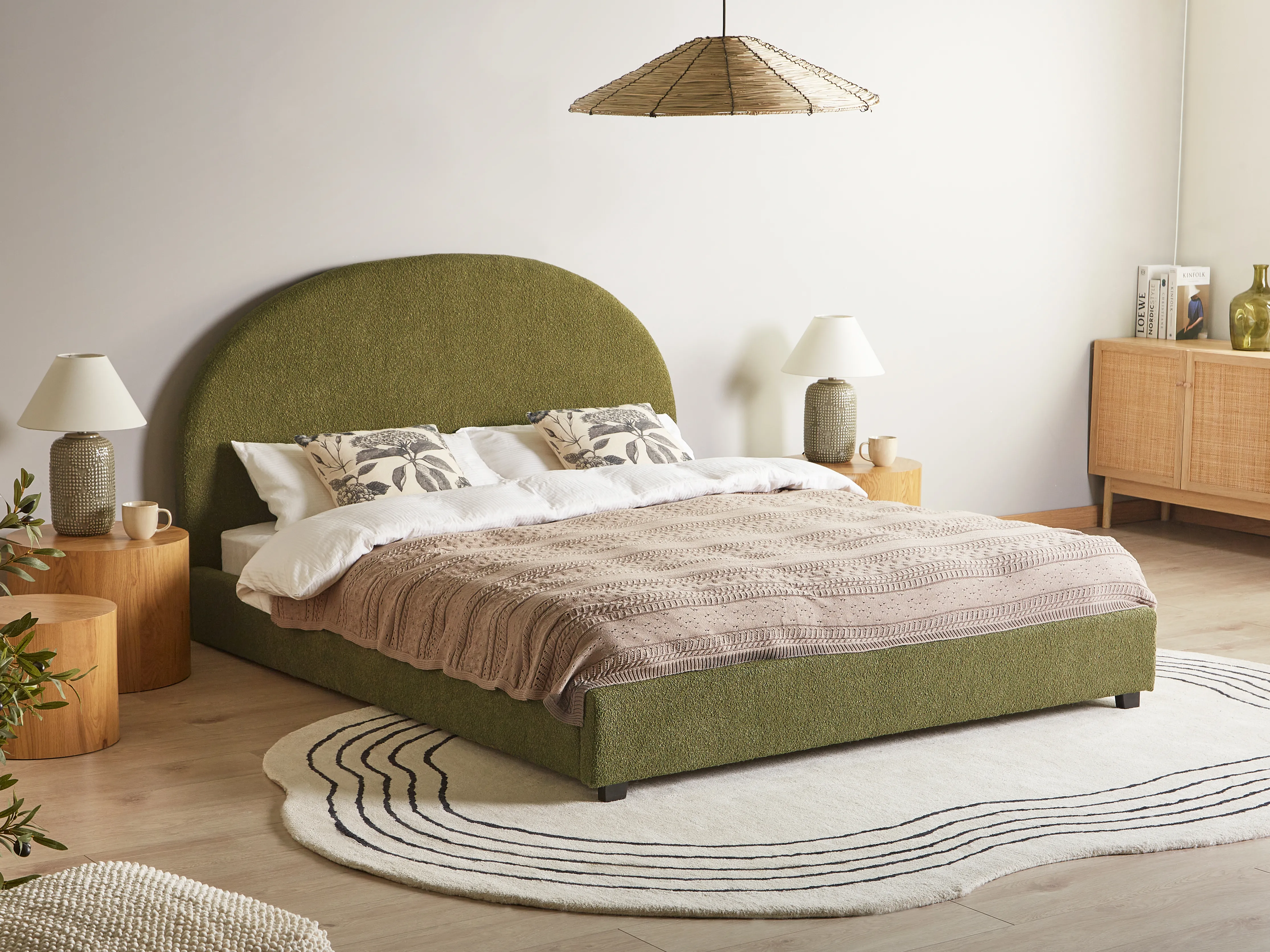 Bed Bouclé VAUCLUSE 160 x 200 cm Olijfgroen