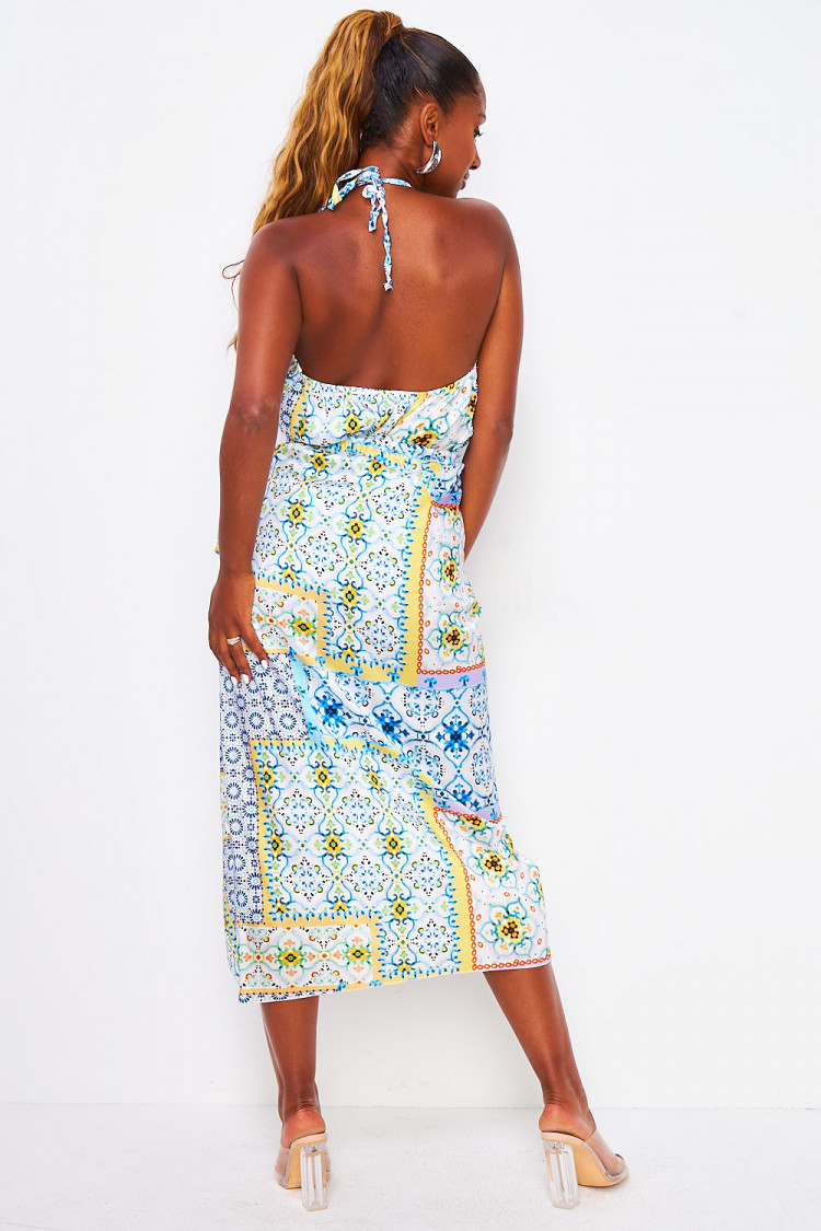 Ensemble imprimé bleu top + jupe