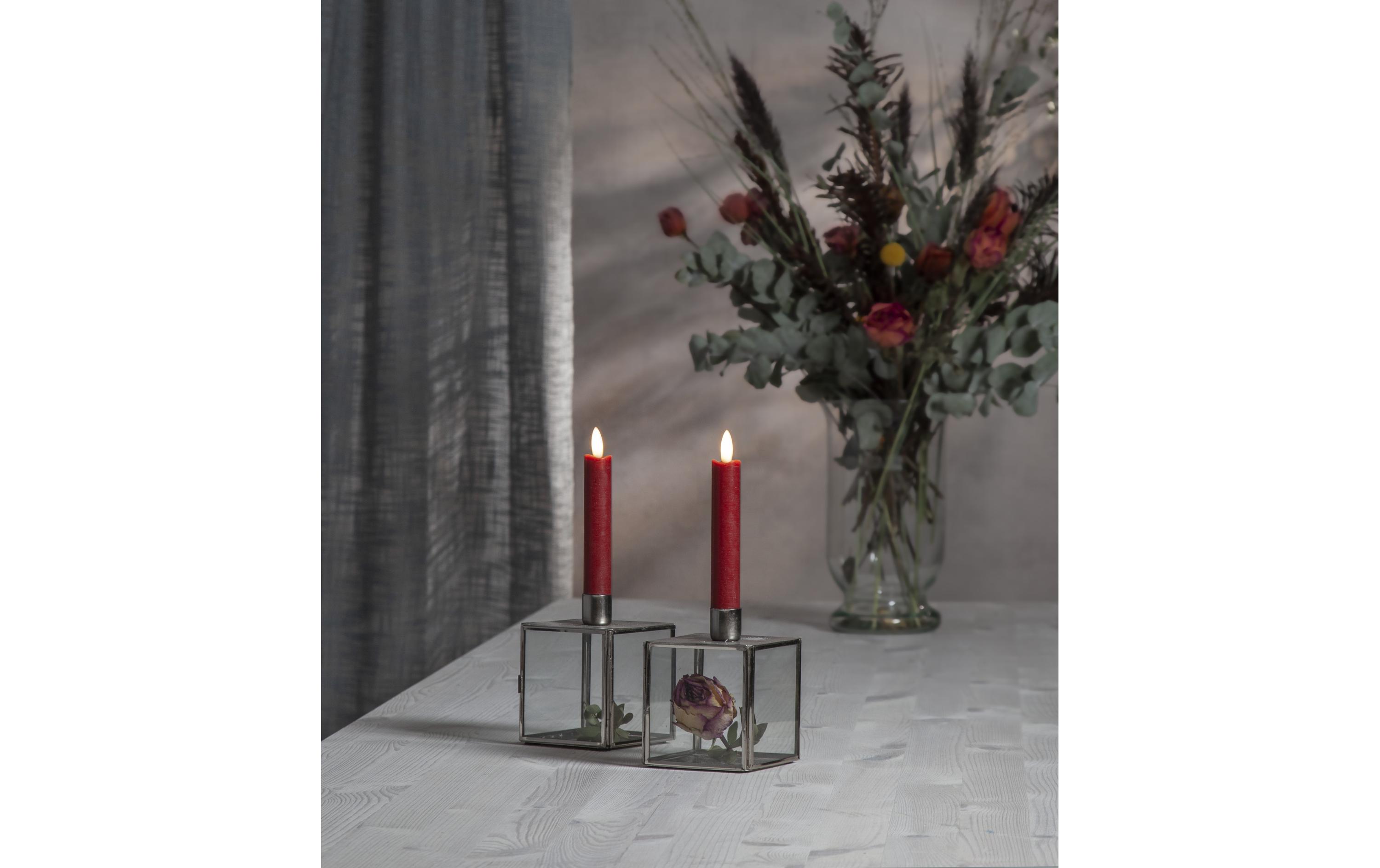 LED-Stabkerzen Set Dinner Flamme Ø 2.1 x 15 cm, Rot, 2 StkLED Kerze aus Wachs