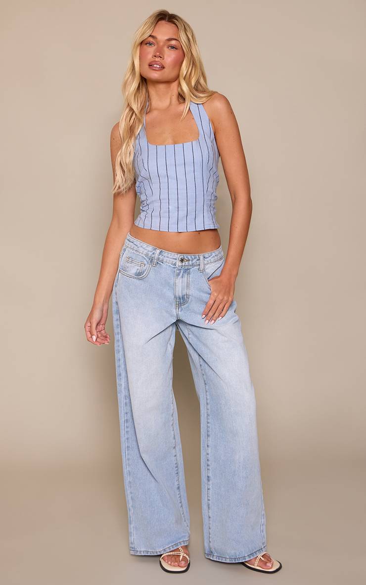 Bleu Clair Haut Dos Nu En Coton Avec Dos En Dentelle