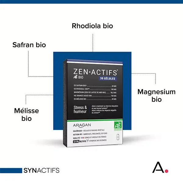 Aragan - Synactifs - Zenactifs® BIO - Anti-Stress - Rhodiola - 30 cápsulas
