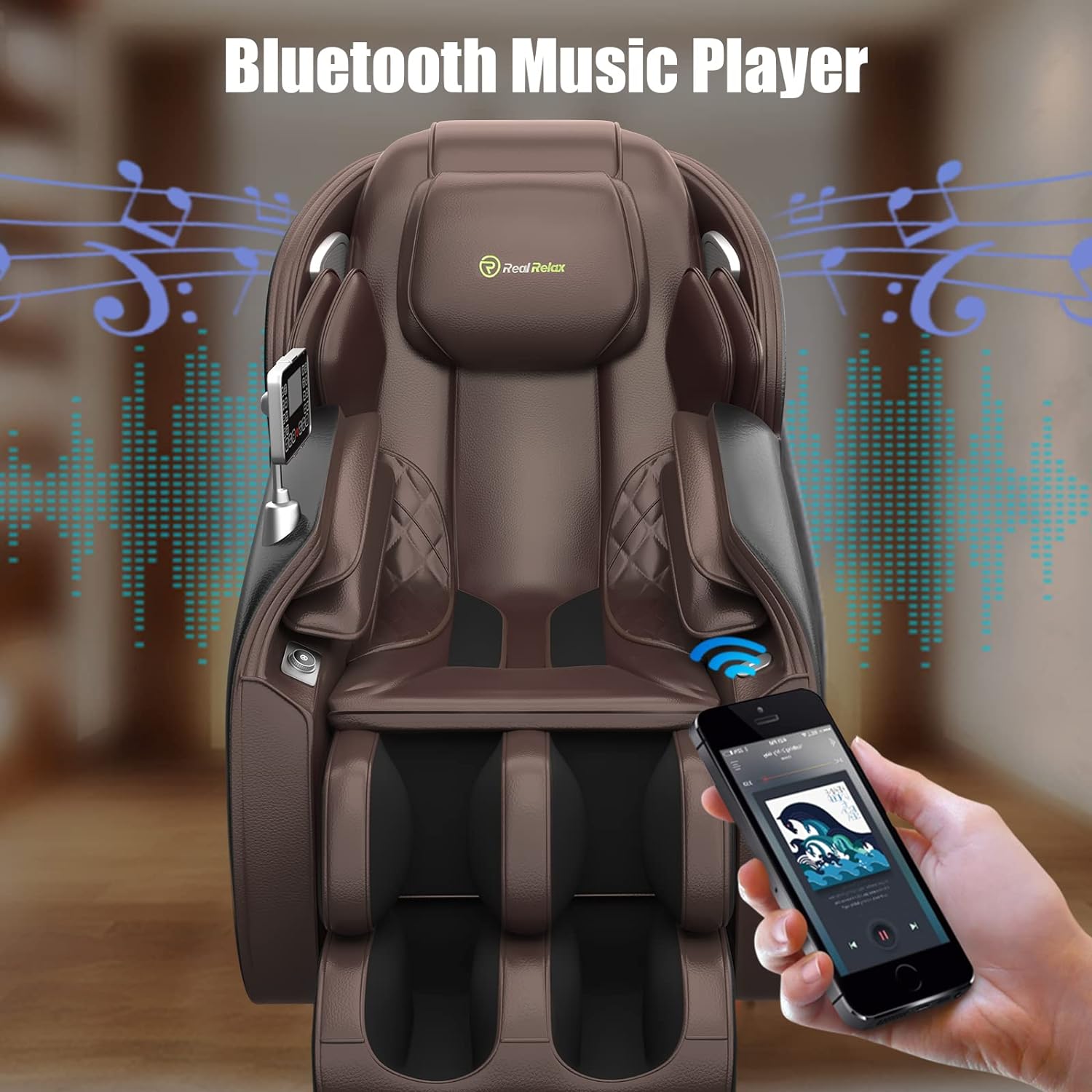 Poltrona de Massagem Real Relax, Corpo Inteiro com Gravidade Zero, Trilho SL, Massagem Shiatsu, Aquecimento, Escaneamento Corporal, Rolo de Massagem para os Pés, Controle por Aplicativo e Bluetooth, Favor-06 Marrom
