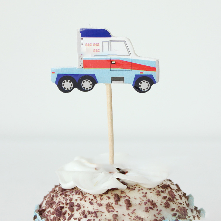 (24-tlg. Set) Kuchenstecker Kinder Tortenstecker Topper Dekoration für Torten / Kuchen - Fahrzeuge