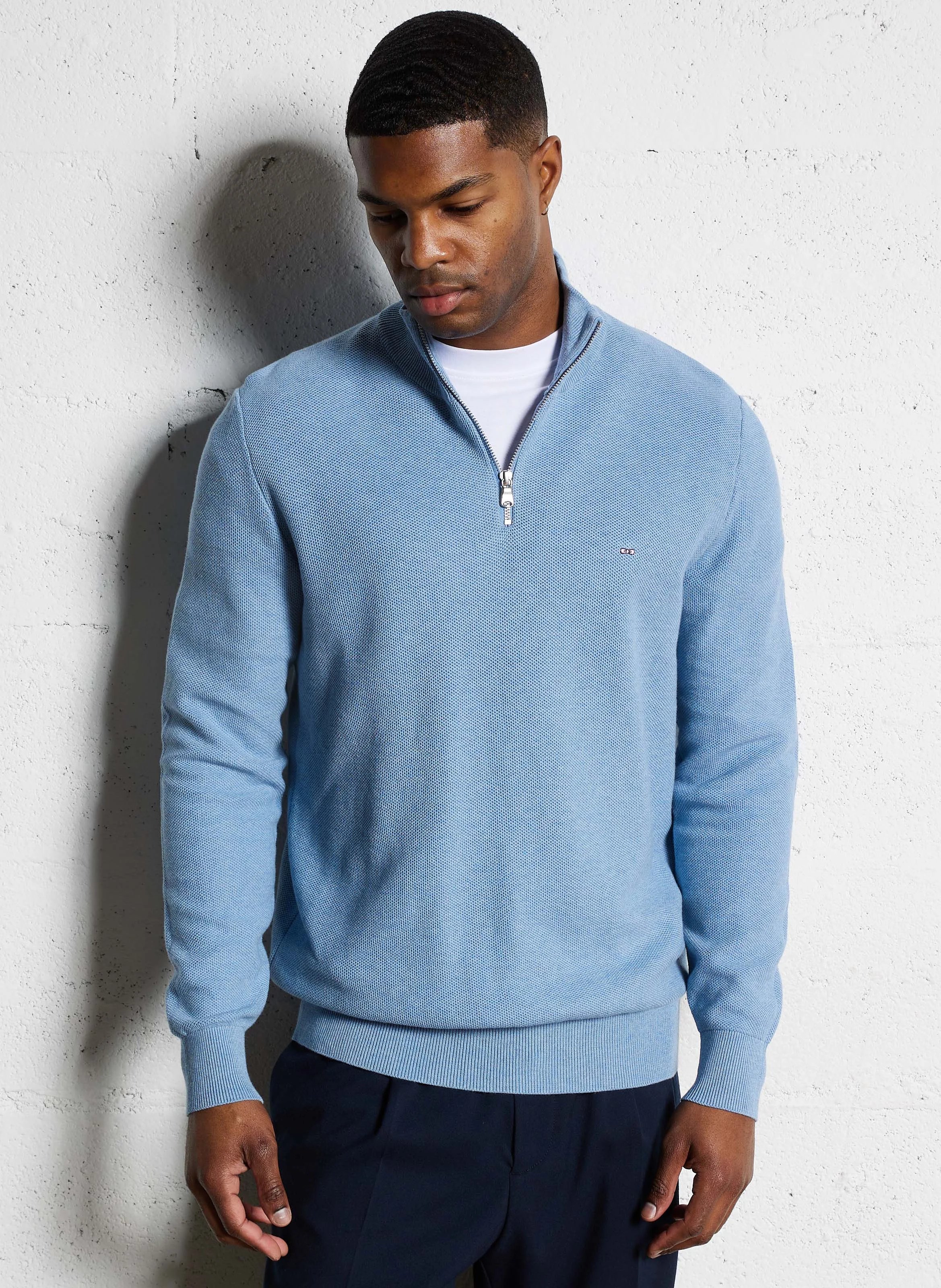 Pull col camionneur en coton | Bleu