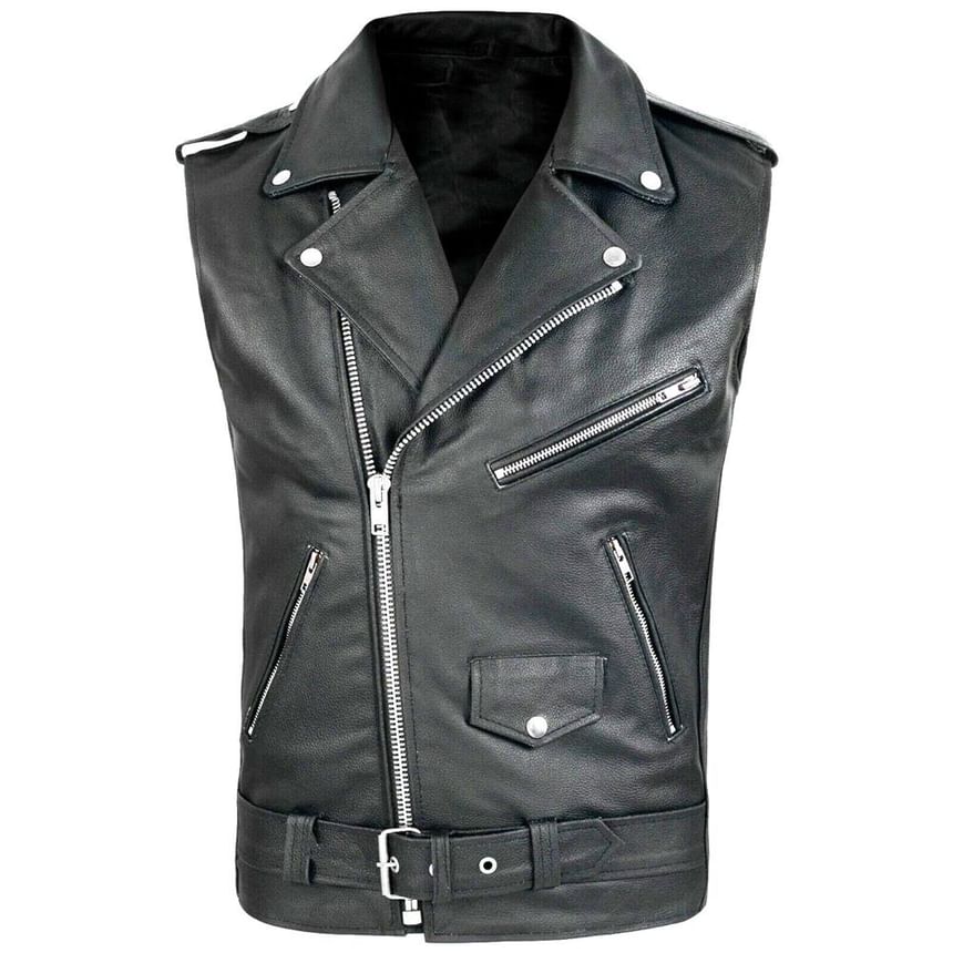 Bay Go Mall - Effen imitatieleren vest met rits en gesp