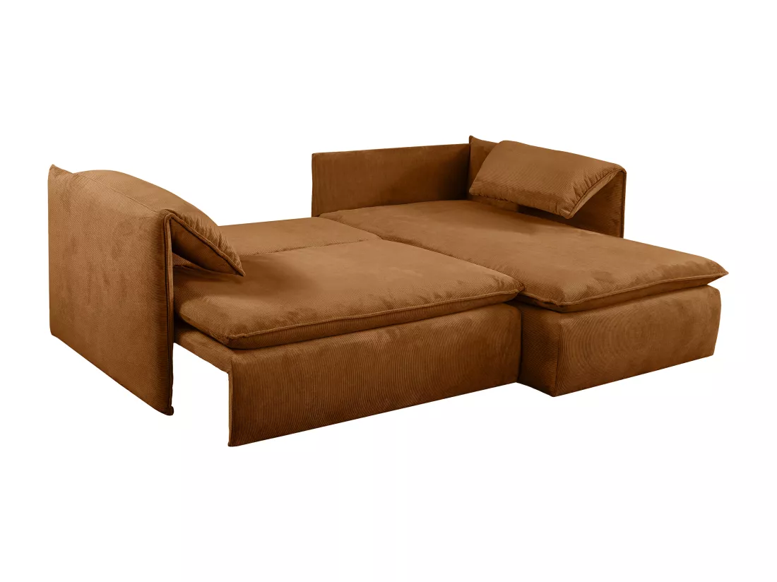 Canapé d'angle droit convertible en velours côtelé terracotta TEODORA