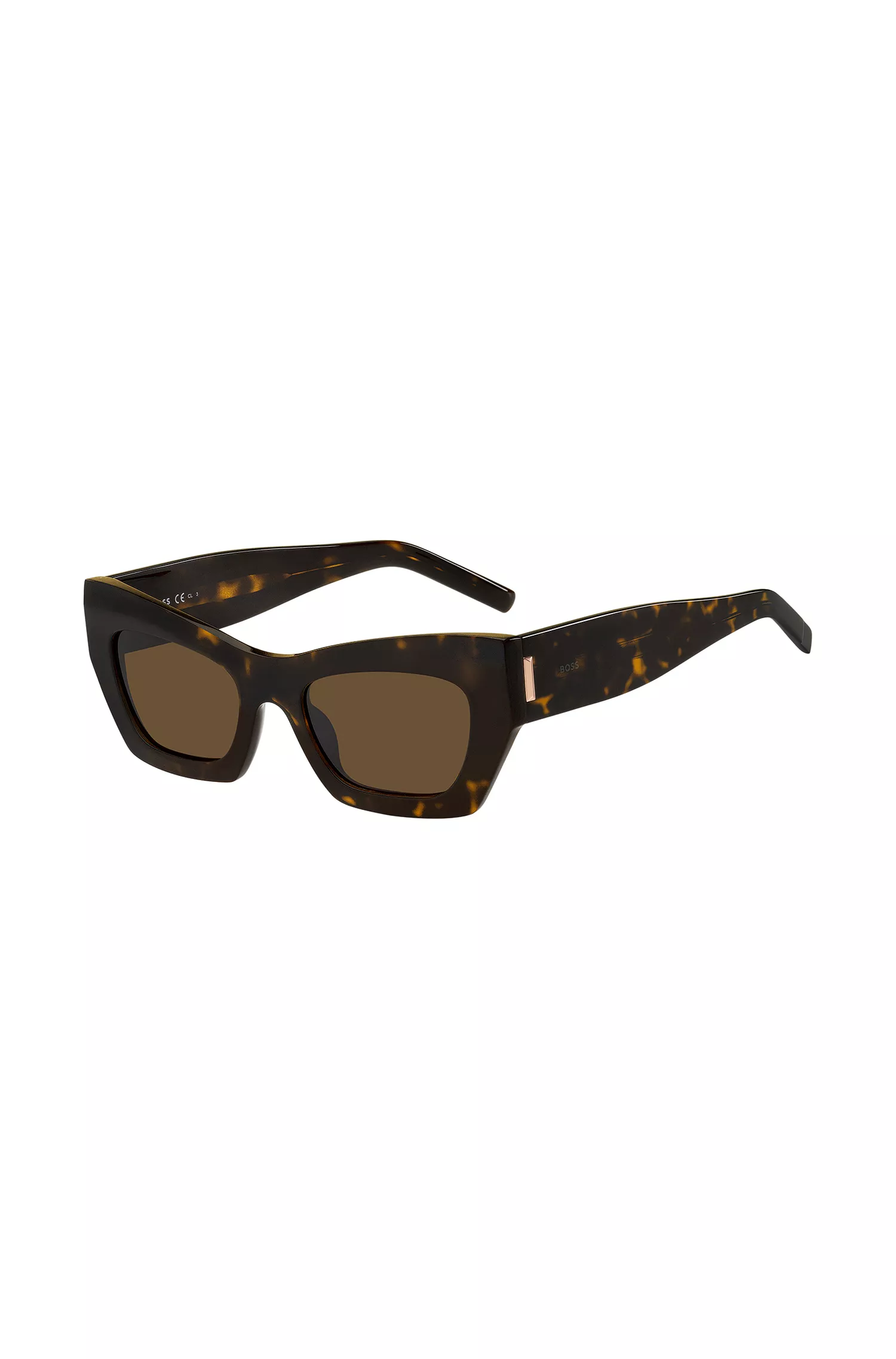 Óculos de sol BOSS em acetato preto Havana com detalhes exclusivos.