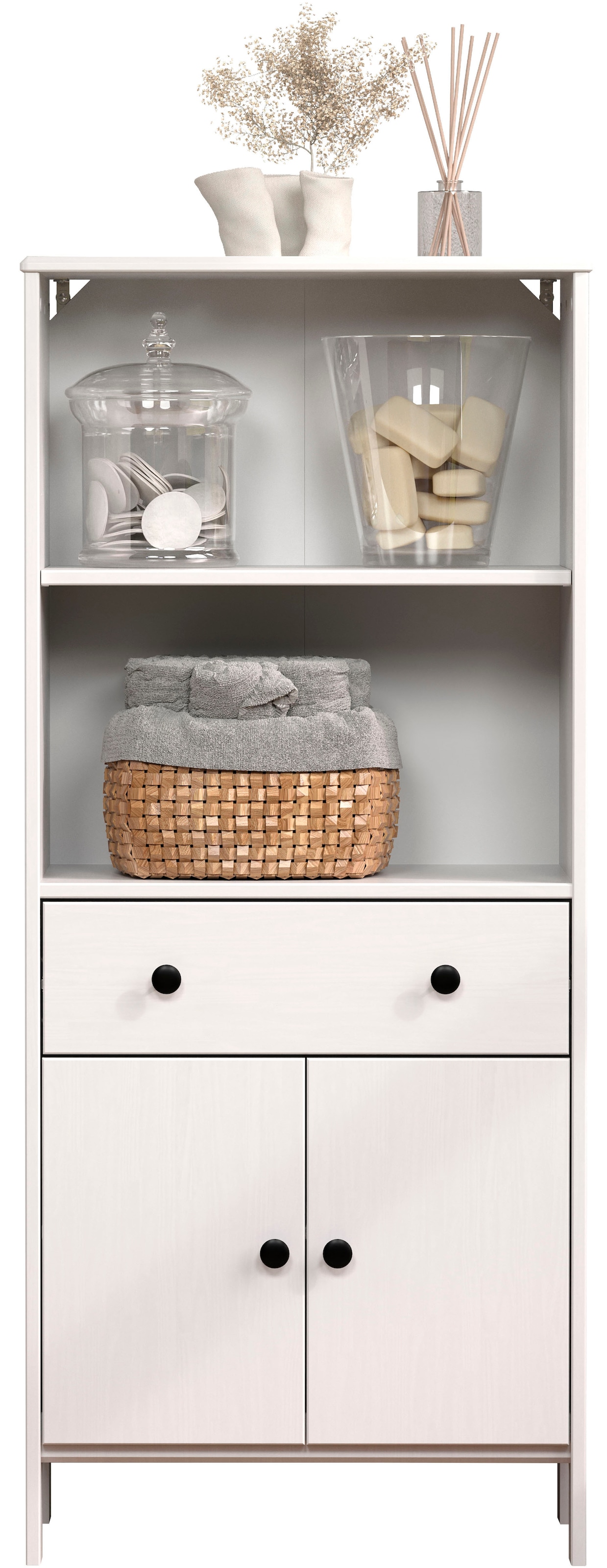 welltime Midischrank »Kall« 1 Stk. tlg. Breites Badregal aus Kiefer-Massivholz - Weiss oder Braun lackiert