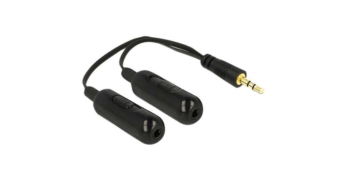 DeLOCK1x 3.5 mm (male) > 2x 3.5 mm kabel  (Zwart, 0,19 meter)