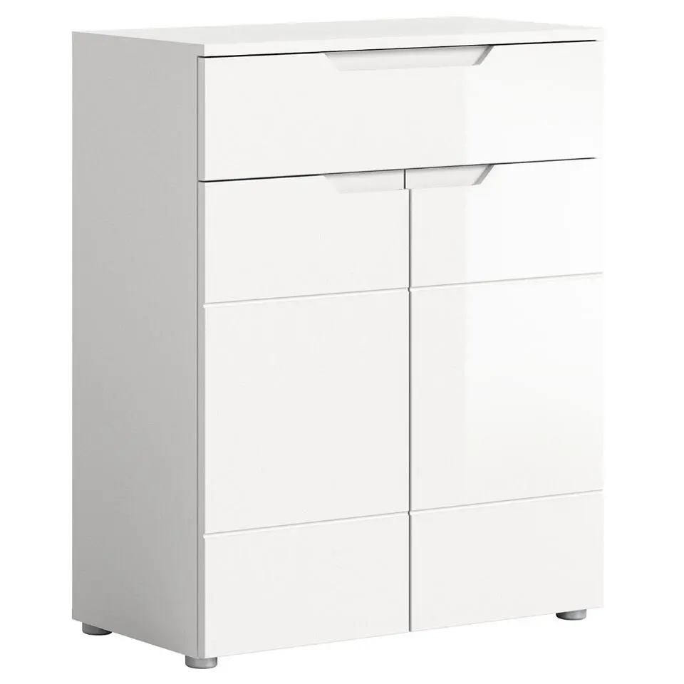 Hioshop Solero schoenenkast 2 deuren- 1 lade wit hoogglans- wit