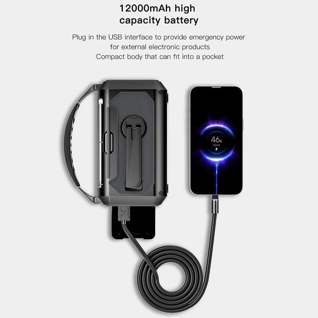 håndsving Radio 12000mAh Power Bank Batteri lommelygte Solar opladning