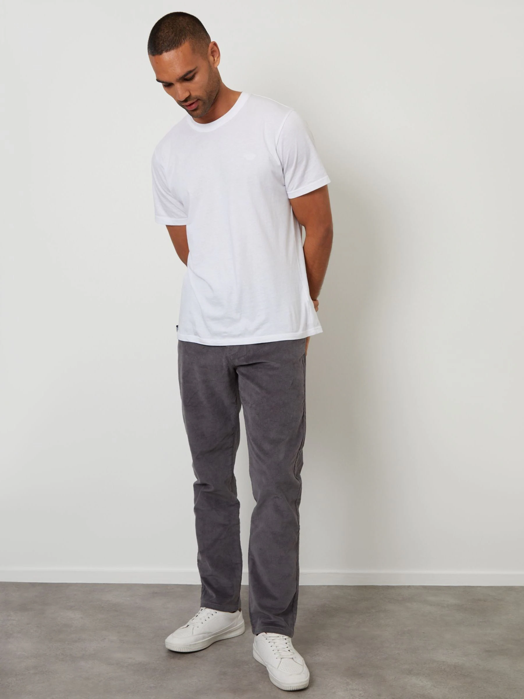 Grijs - Threadbare Straight Leg 5 Pocket Stretch Corduroy Trousers