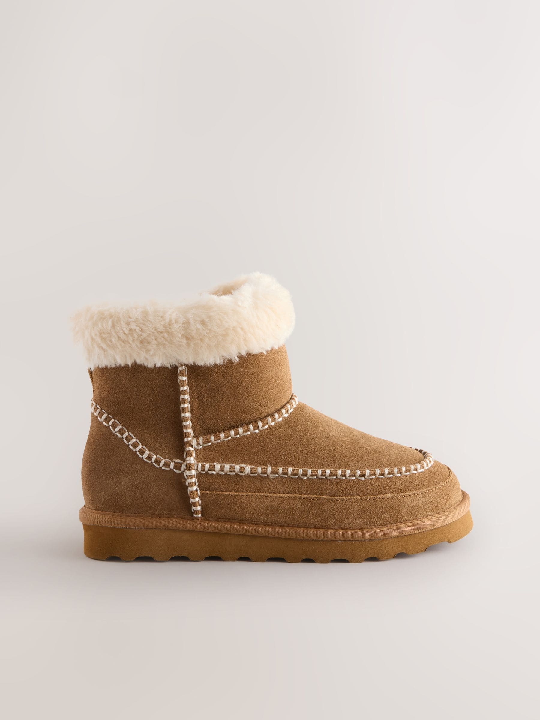 Kastanjebruin suéde - Water Repellent Whipstitch Faux Fur Lined Midi Boots