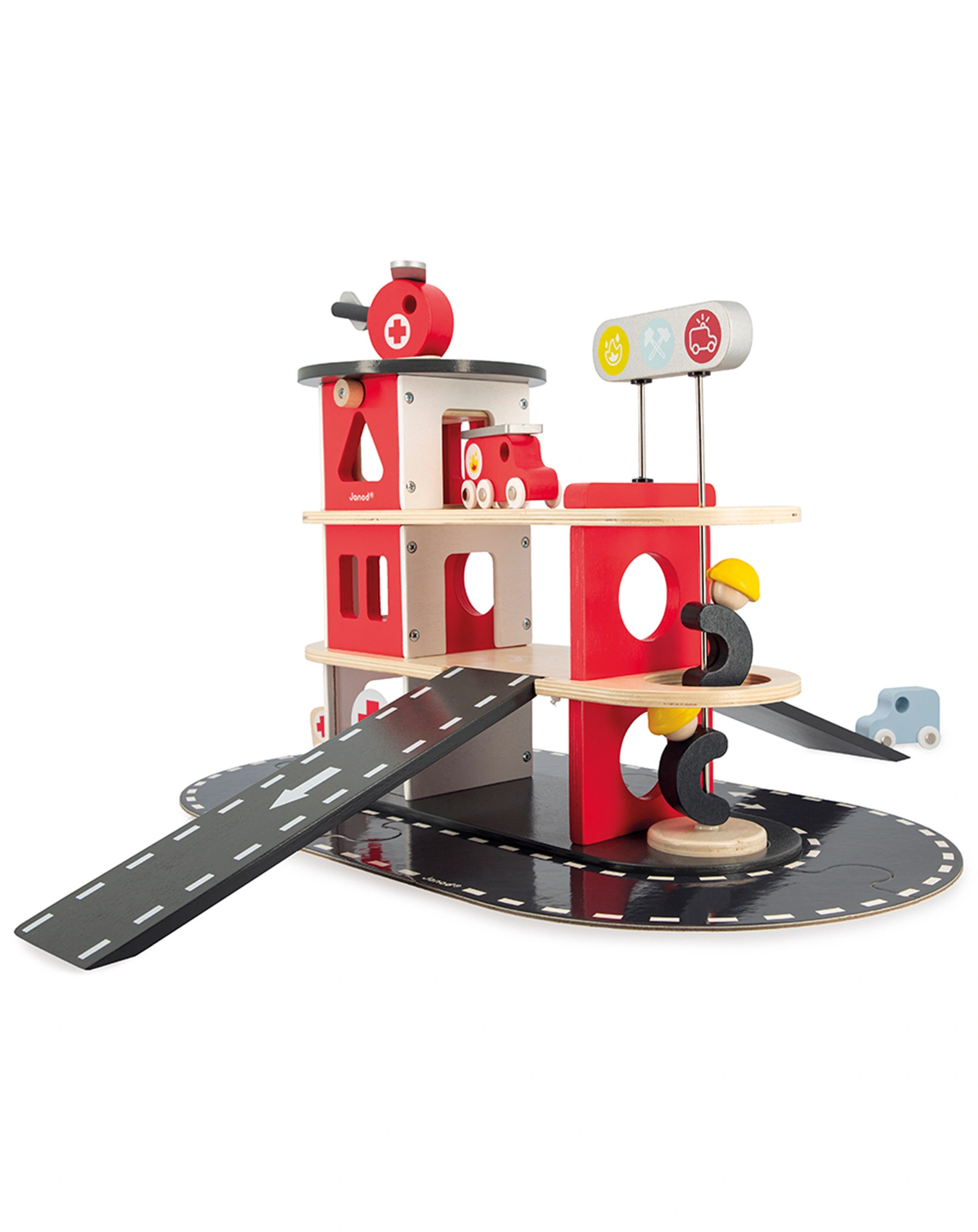 Holz-Spielset BOLID FEUERWEHRSTATION in rot