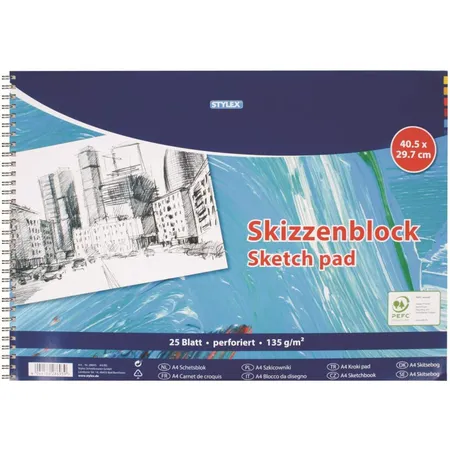 Stylex Skizzenblock Zeichenblock DIN A3, 25 Blatt, 140g