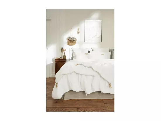 Édredon 150 x 150 cm lin lavé blanc avec 4 nouettes en jute - LUISA
