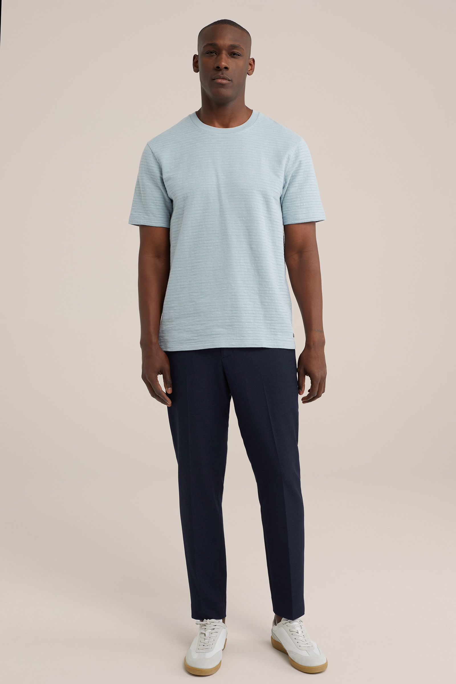 T-shirt met structuur WE Fashion Lichtblauw