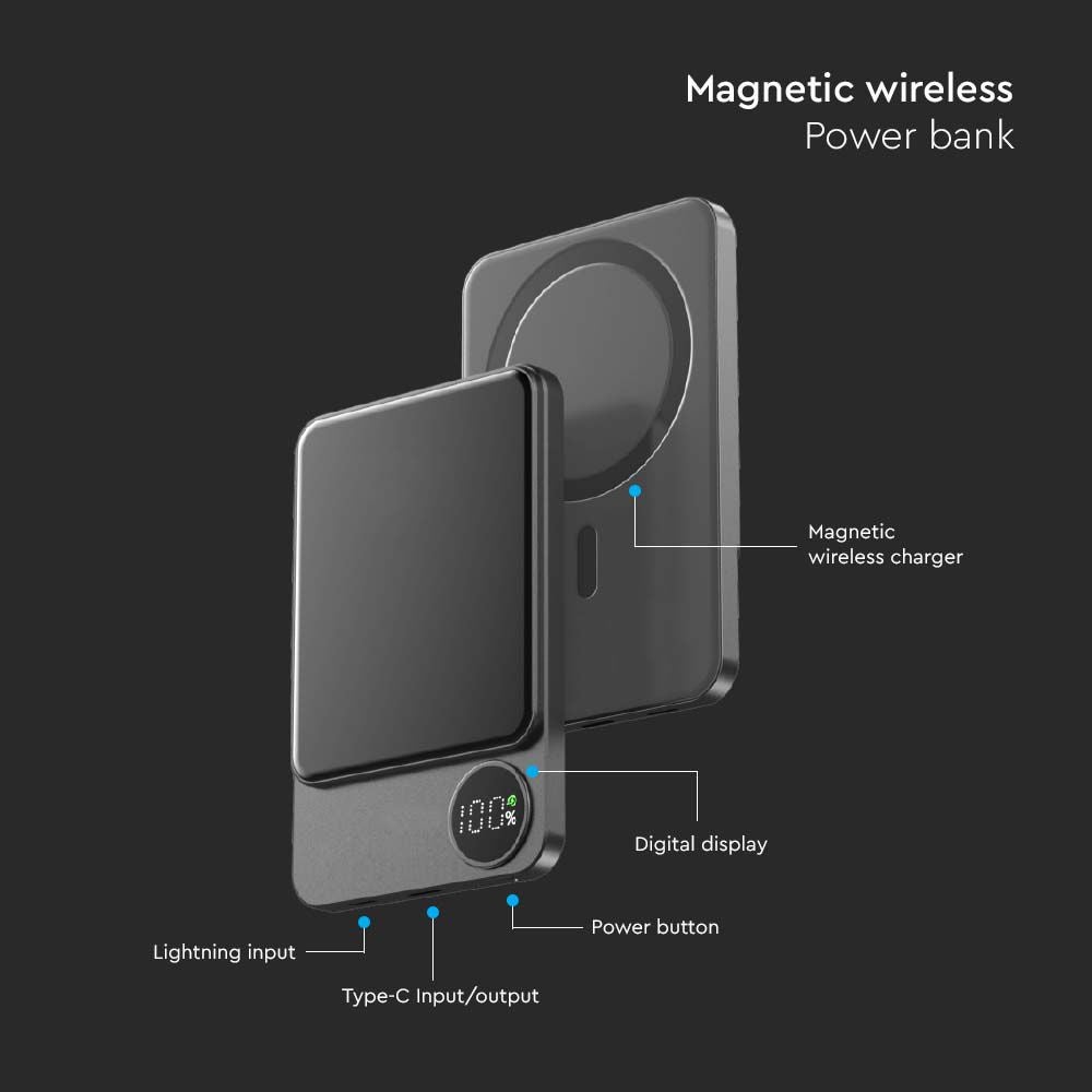 Magnetische draadloze powerbank - Ruimte - Grijs - 5000mAh