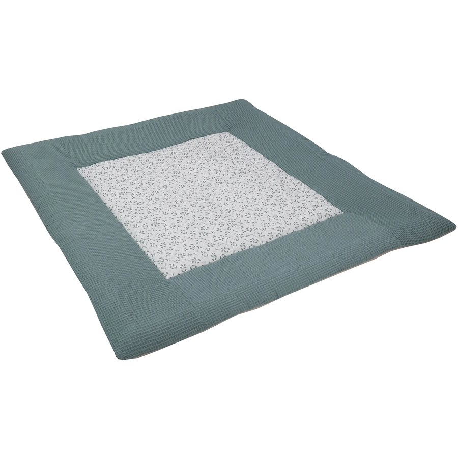 ULLENBOOM Krabbeldecke & Laufgittereinlage Waffel Motiv Floral Grün 120 x 120 cm