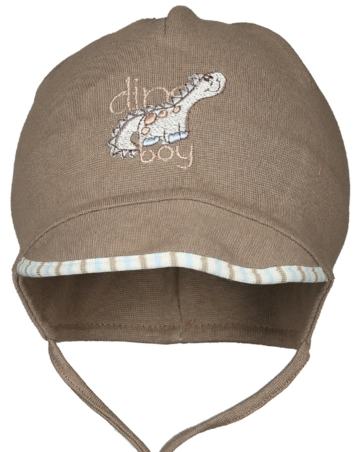 Binde-Mütze DINO BOY mit Schirm in beige