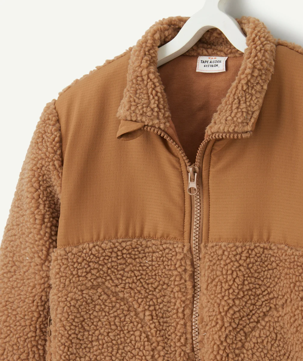 VESTE BI-MATIÈRE MANCHES LONGUES GARÇON MARRON