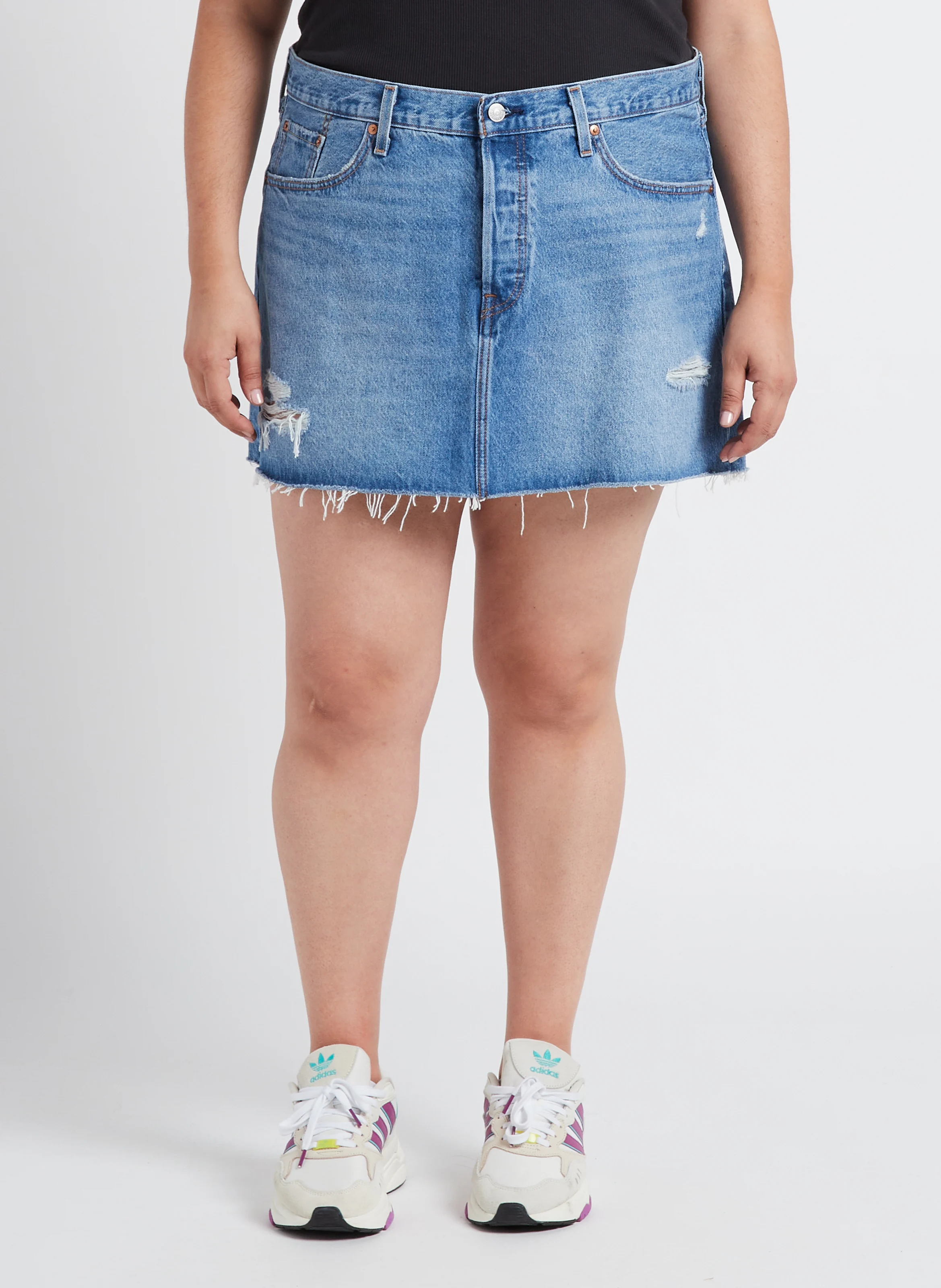 PLUS NEW ICON SKIRT - Jupe courte en denim de coton délavé | Jean Délavé