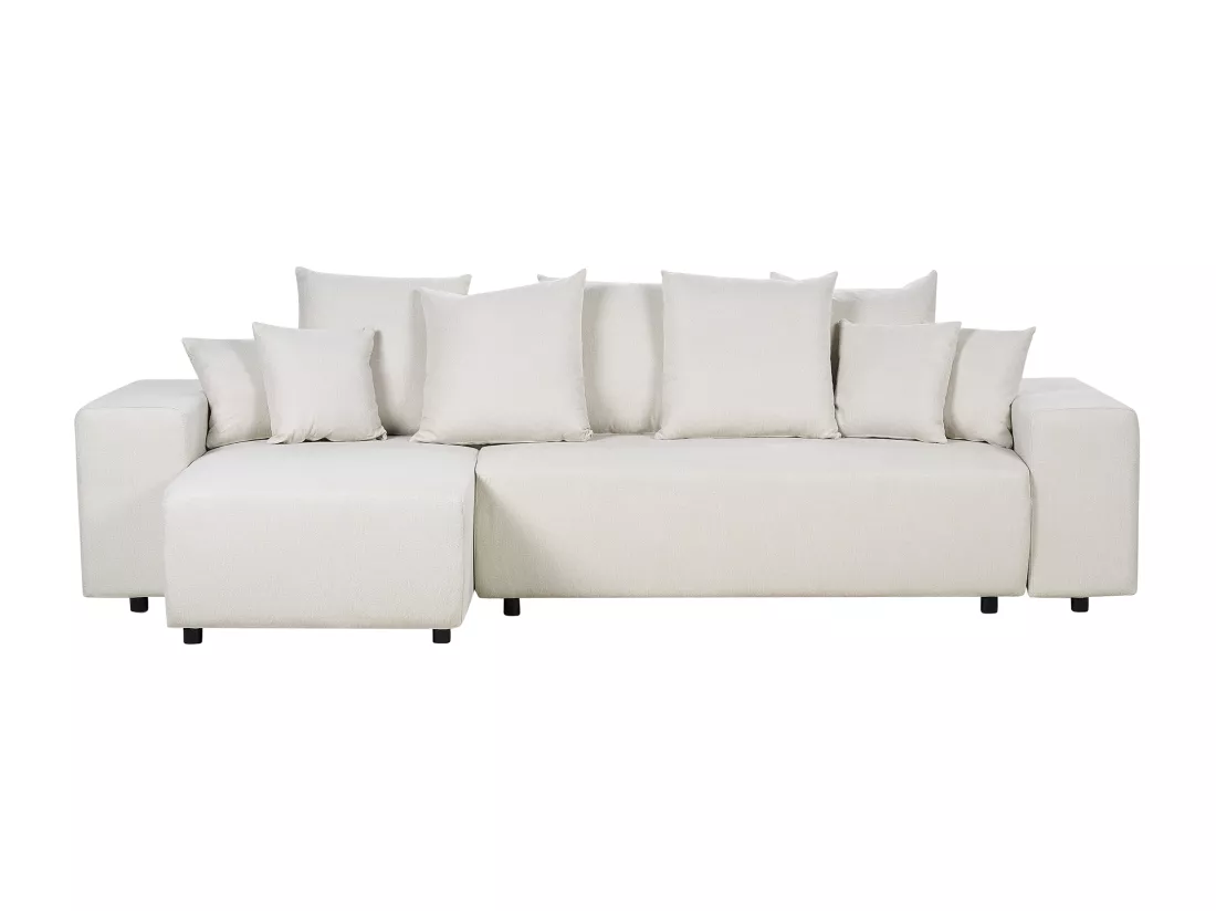Canapé d'Angle Droit Moderne avec Coussins et Rangement en Tissu Beige Clair Luspa
