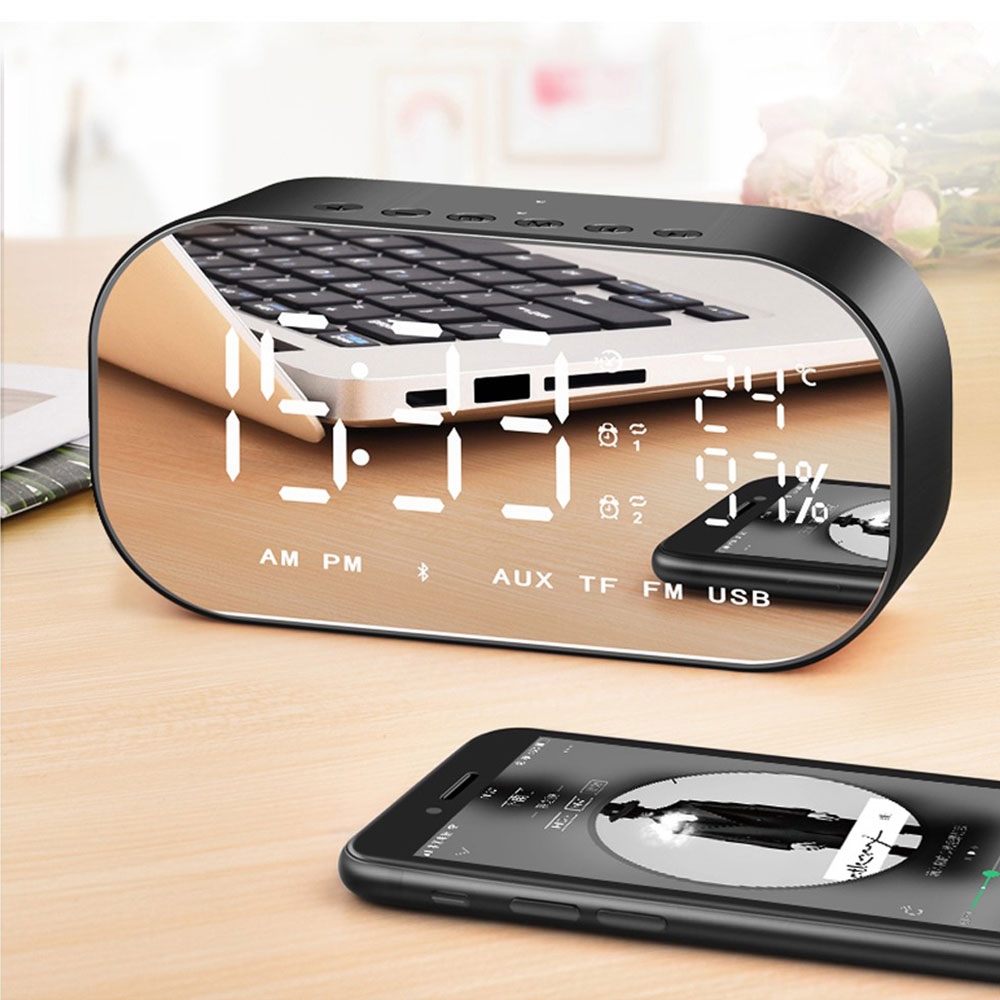Bluetooth 4.2 Radio Wecker Lautsprecher mit Thermometer USB / Micro SD / Aux-In   2200mAh Akku   USB Ladeport - Rosa