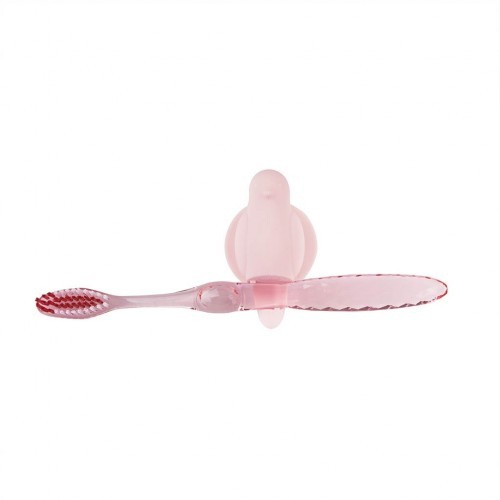 Porta-escova de dentes rosa em formato de pássaro