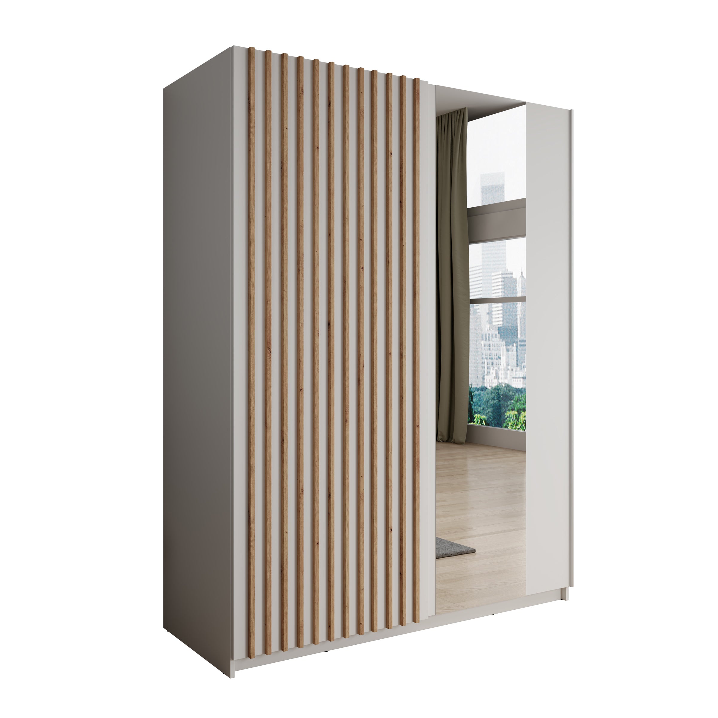 Deliryon - Kledingkast met schuifdeuren - Wit - 151x62x198 cm