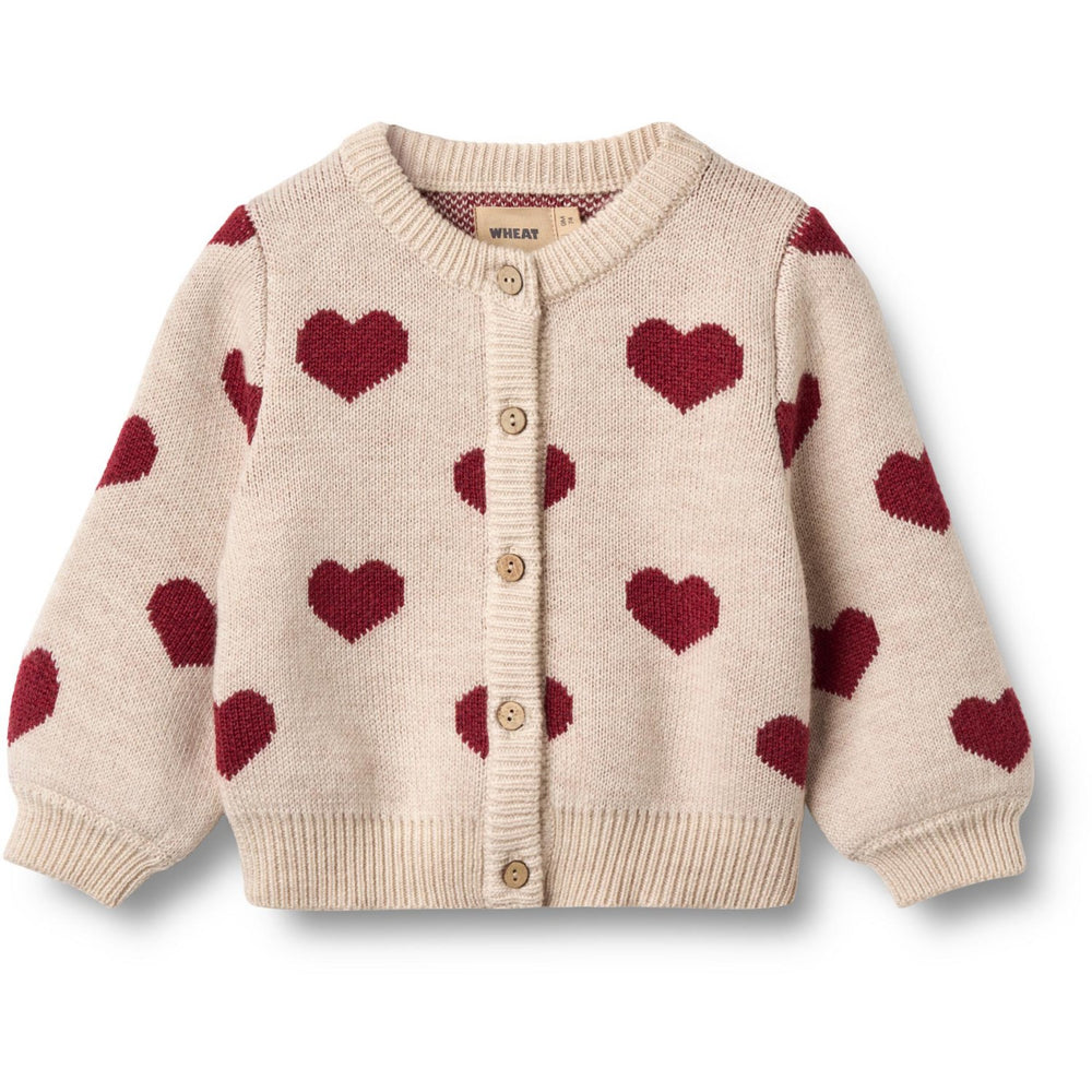Køb Wheat Offwhite Melange Jacquard Cardigan Hearts